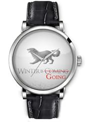 SPRAWL Aanalog Fashion Series Silver Ladies Watches of Genuine Black Leather Strap,Unique Wrist Watch for Women Girls Designed with Winter is goingl