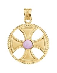 14K Yellow Gold 41.25mmx30.00mm Genuine Amethyst Maltese Rope Cross