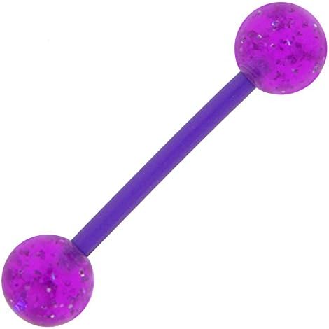 Bioplast Purple Glitter Barbell Tongue Ring