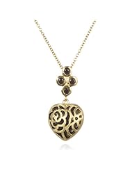 Overlay Design Black CZ Heart Drop Pendant in Gold Plate -18"