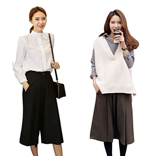 【 UN ANANAS 】 ウール ガウチョ パンツ レディース S M 韓国 スタイル ブラック 黒 カーキ 全2色