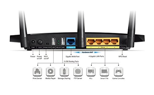 TP-LINK Archer C7 AC1750 Dual Band Wireless AC Gigabit Router, 2.4GHz 450Mbps+5Ghz 1300Mbps, 2 USB Ports, IPv6, Guest Network