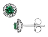 Created Emerald Earrings with Diamonds 1/3 Carat (ctw) in Sterling Silver