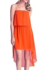 Backless Asymmetric Sleeveless Elasticized   Waistline Chiffon Tunic 