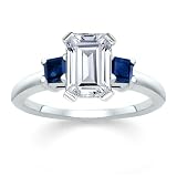 1.74 CT EMERALD DIAMOND W PRINCESS BLUE SAPPHIRE RING 18K