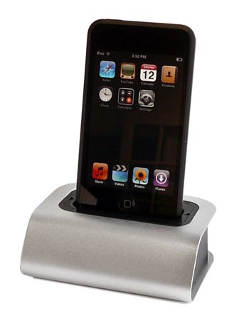 PCMICROSTORE Aluminum Cradle / docking station with av output, usb hot sync data cable and ac adapter for Apple iPhone - Touch - 3rd gen nano (iPod NOT included)