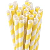 Pack of 100 Lovely Colorful Striped Paper Fruit Juice Milk Drinking Straws Party (Yellow)
