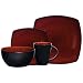 Gibson Soho Lounge Square 16-piece Dinnerware Set Service for 4, Red