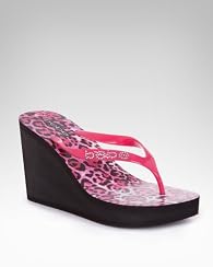 bebe Logo Leopard Flip Flop Wedge