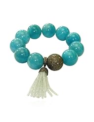 Natural Amazonite Beaded Cord Bracelet Sterling Silver Jewelry