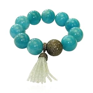 Natural Amazonite Beaded Cord Bracelet Sterling Silver Jewelry