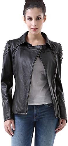 Cruzer Women's Cowhide Studded Leather Motorcycle Jacket - Black M