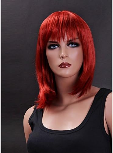 Troadzwig Red Short Straight Bob Hair Natural Bangs Full Wigs for Women Kanekalon Fiber Synthetic