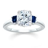 1.74 CT CUSHION DIAMOND W PRINCESS BLUE SAPPHIRE RING 18K