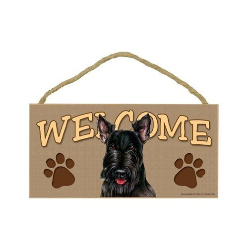Welcome Wooden Sign – Scottish Terrier Love & Laughter Wooden Sign