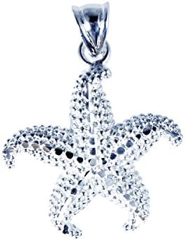 Silver Rhodium Plated Diamond Cut 20mm Starfish Sea Life Pendant