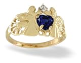 14K Yellow Gold Genuine Heart Sapphire and Diamond Angels Ring