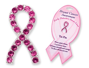 Pink Ribbon Crystal Breast Cancer Awareness Tac Pin
