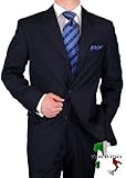 Gino Valentino Made in Italy Mens Suit 3 Button 2pc Canvas Front Jacket Italian Suit Australian Merino Wool / Silk 150s Navy Stripe (40 Regular)