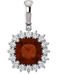 18K White Gold 8.00x8.00mm Antique Cushion Cut Mozambique Garnet and Diamond Pendant -- LIFETIME WARRANTY