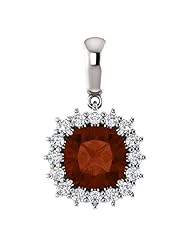 14K White Gold 8.00x8.00mm Antique Cushion Cut Mozambique Garnet and Diamond Pendant -- LIFETIME WARRANTY