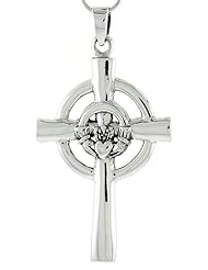 Sterling Silver Claddagh Celtic Cross Pendant, 2 inch