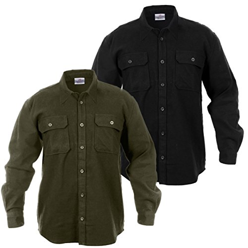 Rothco Mens Flannel Shirt - Heavy Weight Solid Color, Olive Drab