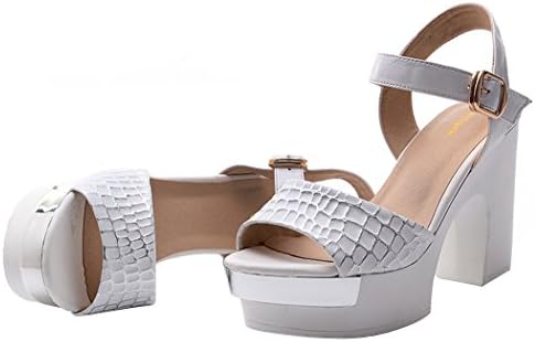 Summer Sexy Peep-toe Rough High Heel Platform Leather Shoes Women Shoes(7.5 B(W) US, white)