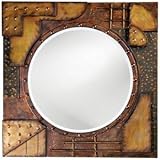 Antique Pewter Bronze and Brass 39" Square Wall Mirror