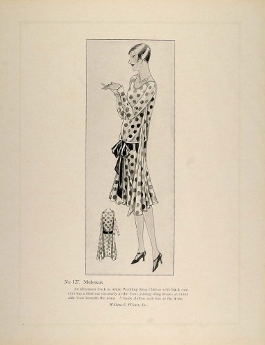 1926 Print Art Deco Fashion Chiffon Dress Dots Molyneux - Original Print