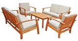 LuuNguyen - Allatoona Outdoor Hardwood 5-Piece Conversation Deep Seating Set (Natural Wood Finish) - Beige