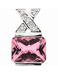 14K White Gold Emerald Cut Pink Tourmaline and Diamond Pendant -- LIFETIME WARRANTY