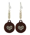 Sterling Silver Wood Resin Cz Heart Drop Earring - Brown