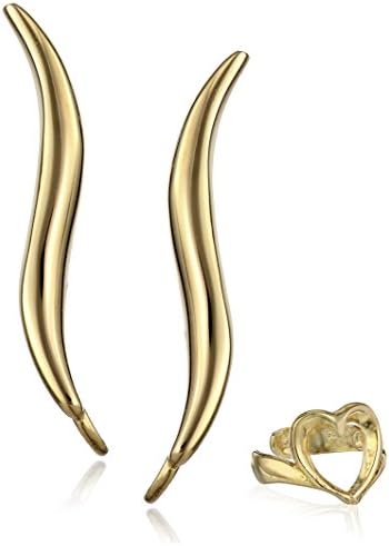 Gold Over Silver Polished Earrings Paired with Heart Earcuff Earrings