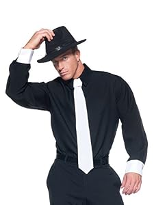 Black and White Long Sleeve Mens Button Up Gangster Costume Shirt Easy Costumes Sizes: One Size