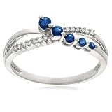 10k White Gold Sapphire and Diamond Journey Ring, Size 5