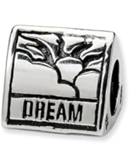 Sterling Silver Reflection Beads Collection Dream - Believe - Succeed 3-sided Bead Charm 4mm Hole (fits 3mm European Style Charm Bracelets)