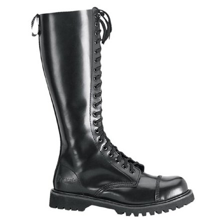 MENS SIZING Gothic Boots 20 Eyelet Single Sole Knee Boot Black Leather Steel Toe