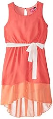 Girls Colorblocking Polyester  Dress With a Sash 