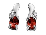 Garnet Gemstone Earrings with Diamonds (3/8 inch) in White Gold