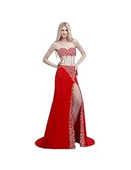 Sheath Crystals Crystal Slit Chiffon Sweetheart Evening Dress  with a Court Train 