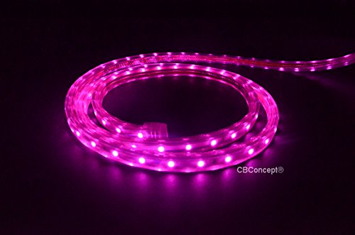 CBConcept® UL Listed, 20 Feet, 2100 Lumen, Pink, Dimmable, 110-120V AC Flexible Flat LED Strip Rope Light, 360 Units 3528 SMD LEDs, Waterproof IP65, Accessories Included, Size: 0.45 Inch Width X 0.28 Inch Thickness- [Christmas Lighting, Indoor / Outdoor Rope Lighting, Ceiling Light, Kitchen Lighting] [Ready to use]