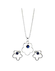 Nickel Free Sterling Silver Pendant & Earring Sets Open Flower With Blue Cubic Zirconia Center Stone Sterling Silver Set Pendant Diameter: 14.75mm Earring Diameter: 10.8mm