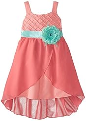 Girls A-line High-Low-Hem Chiffon/Linen/Polyester/Rayon Checkered Print  Dress With a Ribbon 