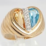 14k Yellow Gold Blue Topaz, Citrine & Diamond Cocktail Ring
