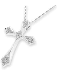 (X1000Diamond) 18K/750 White Gold Cross Shape Pave Setting Diamond Pendant With 925 Sterling Silver Chain (0.26 cttw, G-H Color, VS2-SI1 Clarity)