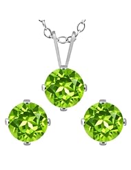 2.70 Ct Round Green Peridot 925 Sterling Silver Pendant Earrings Set