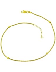 14 Karat Yellow Gold Diamond-cut Bead Balls Station Adjustable Anklet (10 Inch)