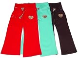 Girls' Knit Pants with Belt and Heart Applique and Rhinestones