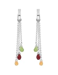 14k White Gold Dangle Earrings with Multi Gemstones
